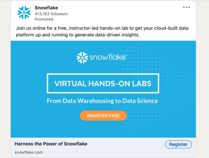 LinkedIn Promoted post from Snowflake