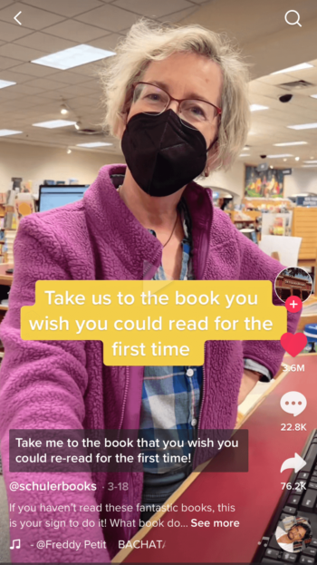 A bookseller from independent book store Schuler Books shares her book recommendations in one of the brand's most viewed TikTok videos.