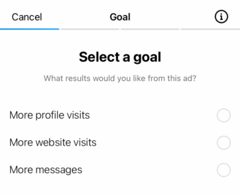 Select a goal for your boosted Instagram post