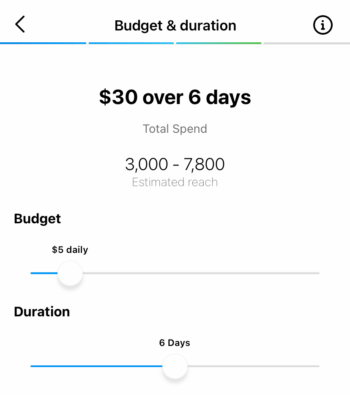 Set the budget and duration of your boosted Instagram post.