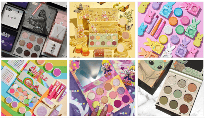 Collection of posts from ColourPop's collaboration with Disney and posts that evoke nostalgia with references to the 80s