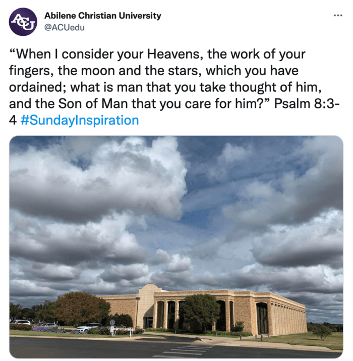 Tweet from ACU featuring a quote from Psalm 8:3-4