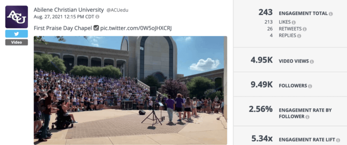 ACU promoting its First praise Day Chapel showing a crowd of people listening to the speakers