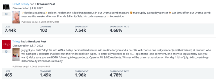 Breakout post alerts for Instagram posts in Rival IQ