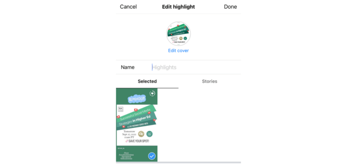 Under Highlight edits you can edit the name, cover image and Stories saved to it.