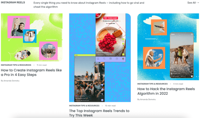 Recent blog posts from Later's social media blog, which primarily focuses on Instagram Reels and TikTok content.