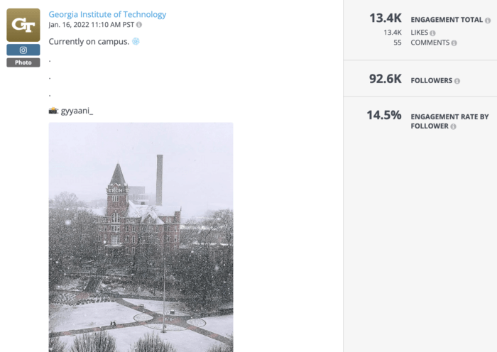 Post from Georgia Tech's snow-covered campus is one of the best college Instagram posts of the year