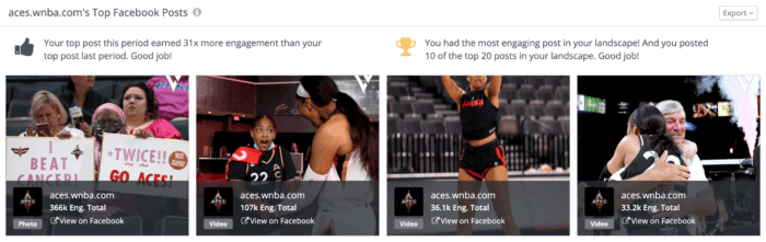 An overview of the top four Facebook posts from WNBA team Las Vegas Aces.