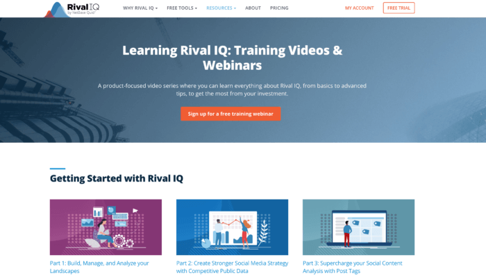 Rival IQ's training webinars page has free training videos to help you get started with social media analytics in the app. You are always welcome to sign up for a free training webinar from this page anytime you need a refresher in social analytics