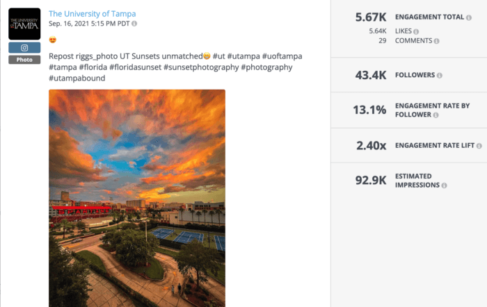 Aerial UGC shot from UT featuring the campus under a stunning sunset