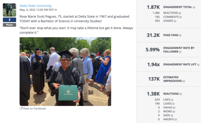 Delta State celebrated a graduate in her 70s in this Facebook photo