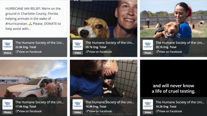 Facebook posts from the Humane Society that earned the highest engagement totals for the year
