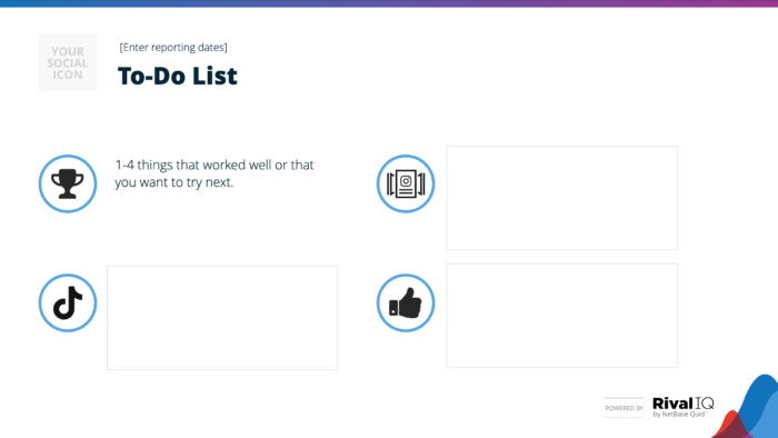 Sample to-do list from our social media reporting template