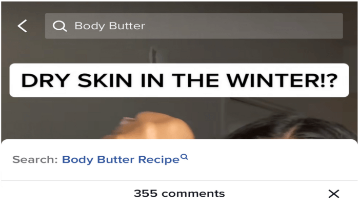 TikTok auto-suggesting a seach for body butter recipe