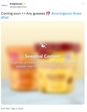 A blurry product shot with a seasonal content notification overlayed on the image making it impossible to see what the new products are