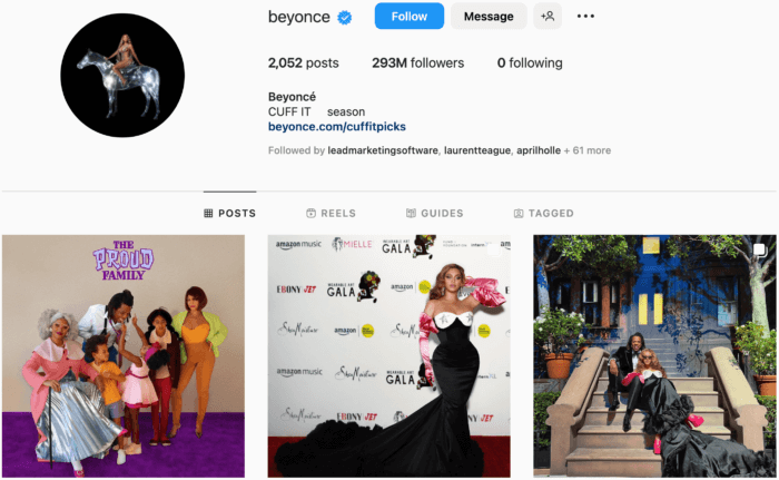 Beyonce's Instagram page clearly indicates her mega-influencer status