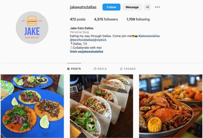 Jakeeatsdallas has 4.3K followers on Instagram and his page is filled with mouthwatering food shots from places he visits in and around Dallas