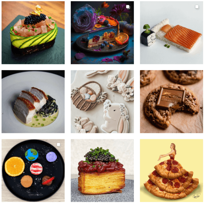 The Instagram algorithm has curated this explore page for a user who clearly has an interest in food art and food photography