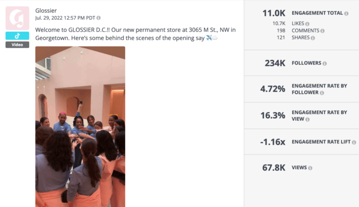 TikTok video from Glossier about opening a new store in Washington, DC