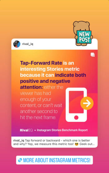 When a user clicks on a new post sticker in an Instagram story it directly takes them to the post that is being shared