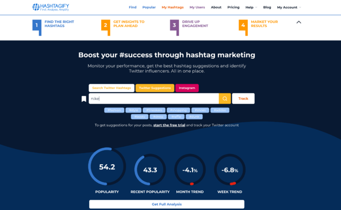 Hashtagify, a tool to find your best forming hashtag