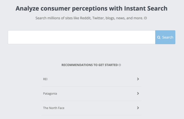 Social Listening Instant Search in Rival IQ