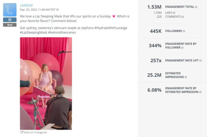 Laniege posts a Reel with Sweeeney against an all pink backdrop playing with balloons as she preps for a show gets a ton of attention on Instagram