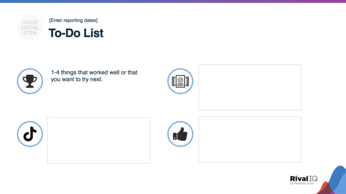 The slide from Rival IQ's social media audit template that acts as a to-do list.