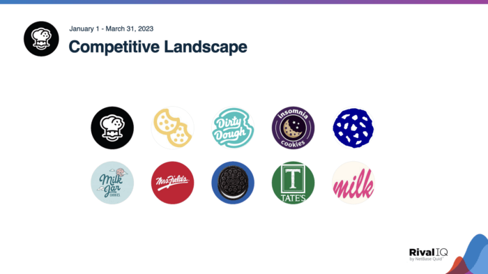 A collage of logos that represent Crumbl Cookie's competitors. This competitive landscape is part of Rival IQ's social media audit template.