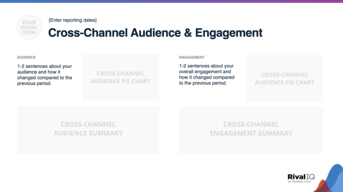 A slide from Rival IQ's social media audit template where you can input cross-channel audience and engagement data.