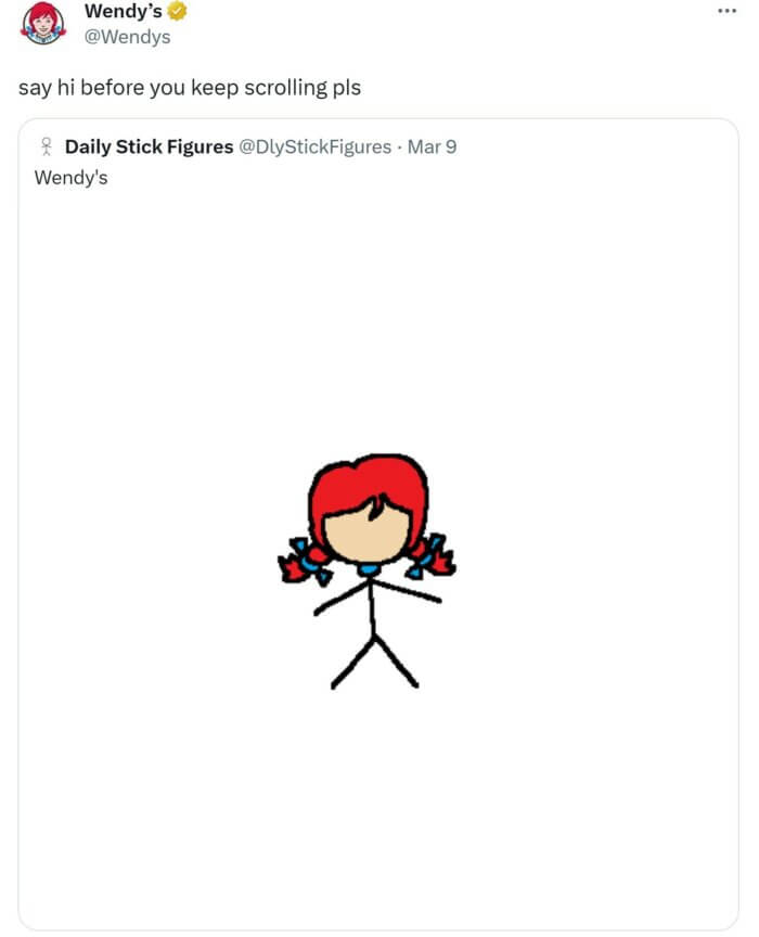 Wendy's Tweet sharing their stick figure from Daily Stick Figure