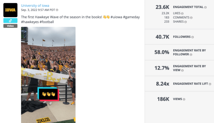 TikTok video from University of Iowa featuring the Hawkeye Wave