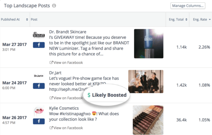 Top landscape Posts panel in Rival IQ makes it super simple to dig into your Facebook analytics at a post level.