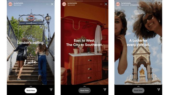Lockehotels' Story with a Book Now link sticker. 