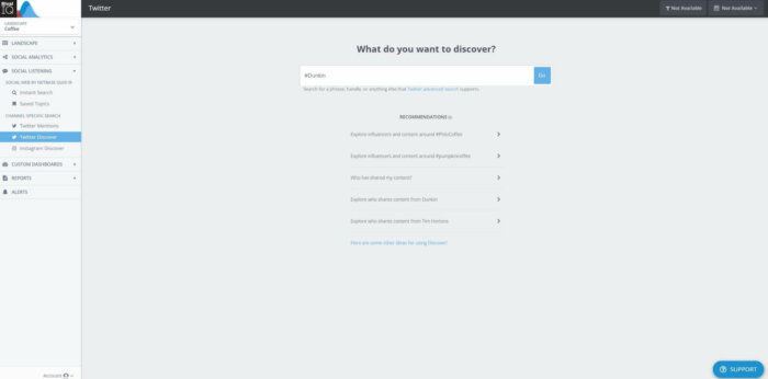 The term #dunkin is entered in the Twitter Discover tool