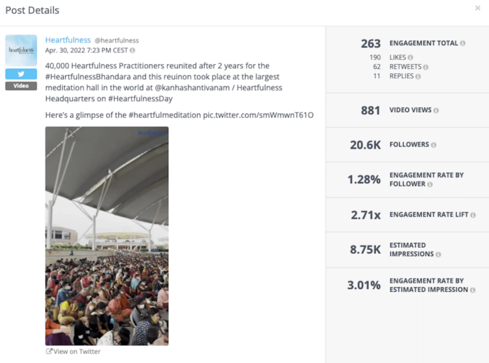 Top nonprofit on Twitter Heartfulness' with a video montage of 40000 practitioners assembled together performing meditation