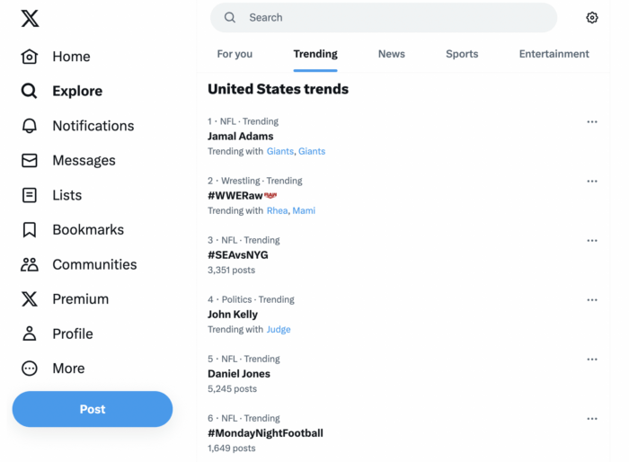 The trending topics tab on Twitter can help you discover popular hashtags.