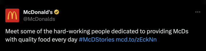 A screenshot from when McDonalds launched it's campaign with the hashtag McDStories to shine a spotlight on the people behind the scenes.