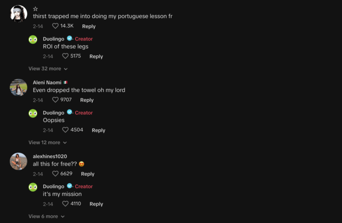 Duolingo engages with each comment
