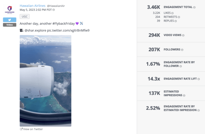 Hawaiian Airlines shares a video posted by a passenger on it's Twitter feed.