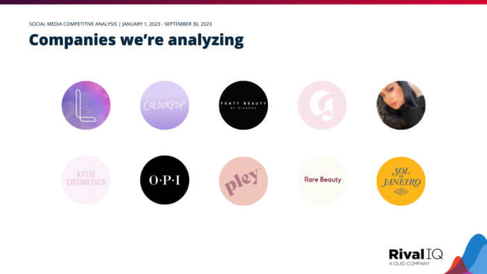 The first step of our social media competitive analysis template is to compile a list of competitors as shown by this landscape of beauty brands. 