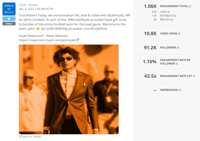 Hyatt's collab post with Jalin Hyatt includes a classy shot of the athlete in a stylish suit and sunglasses