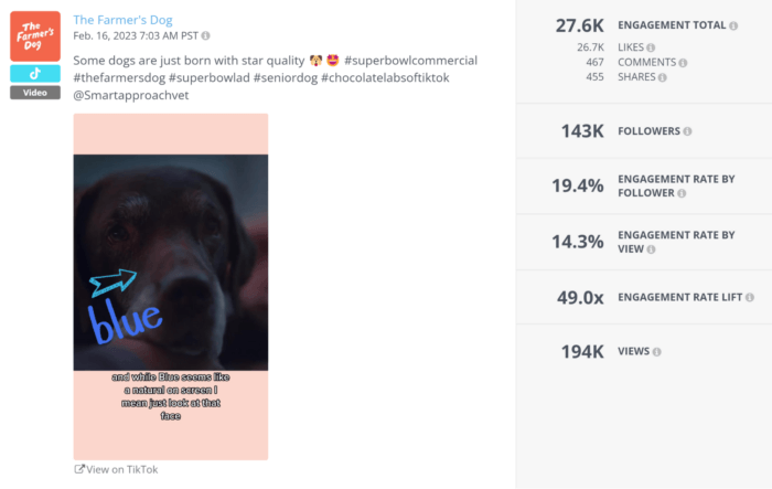 TikTok sharing Blue's SuperBowl commercial story