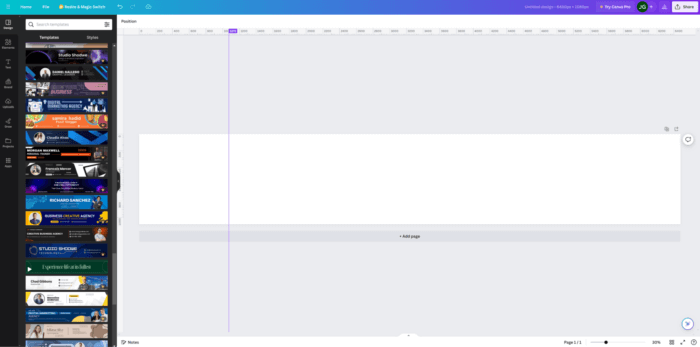 Editor window in Canva contains a ruler you can set to appropriately position your design