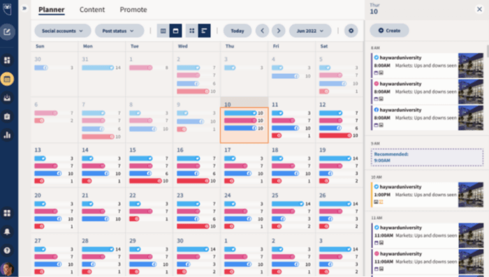 Hootsuite's social media planner view