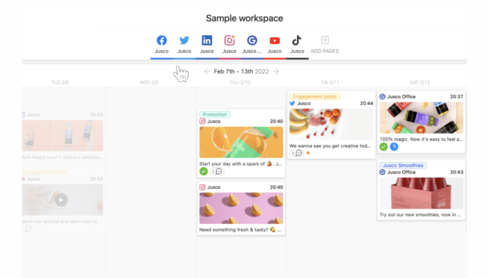 Plannable's social media scheduling tool's calendar view