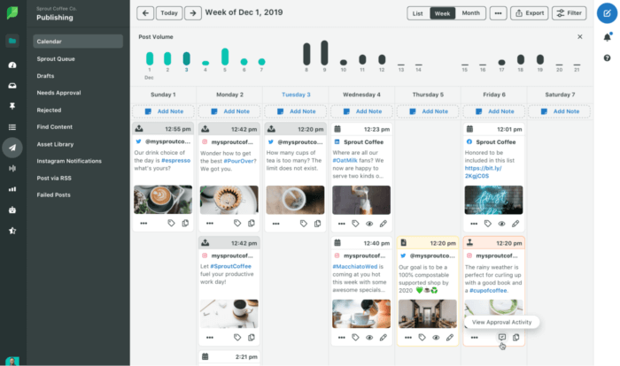 Sprout Social's calendar view