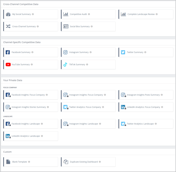 Custom social media dashboard templates in Rival IQ