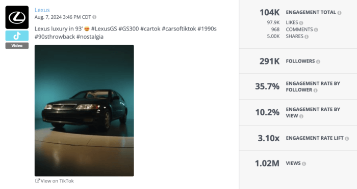 Lexus TikTok showcasing a 1993 GS in a nostalgic spotlight